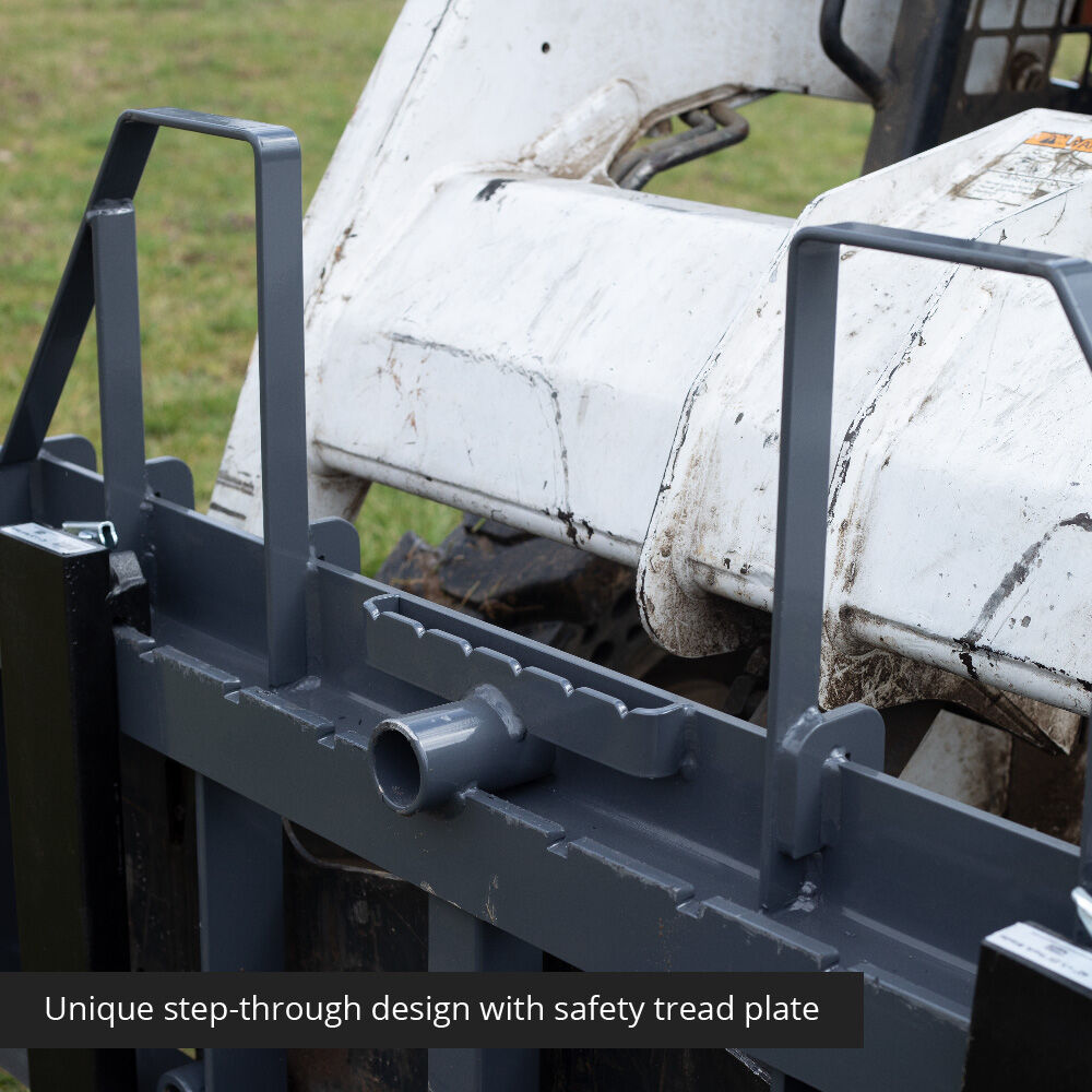 Titan Attachments UA USA Made Grey Step-Through Pallet Fork Frame Attachment, 48” Fork Blades, Rated 4,000 LB, Quick Tach Mounting