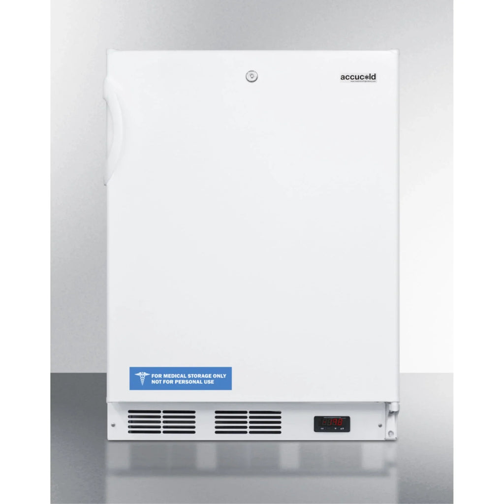ADA compliant built-in undercounter medical all-freezer capable of -25 C operation, white with front lock