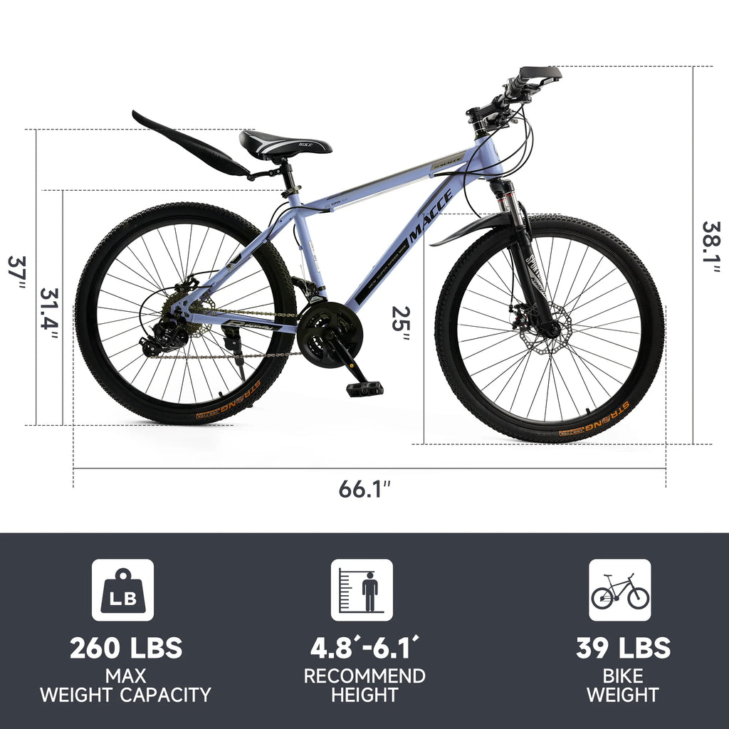 ARTUDATECH Mountain Bike 26 Inch for Adult, 27-Speed Dual Suspension High-Carbon Steel MTB Bicycle, Dual Disc Brake Bikes for Men Women, Silver, Blue, Gray and Red