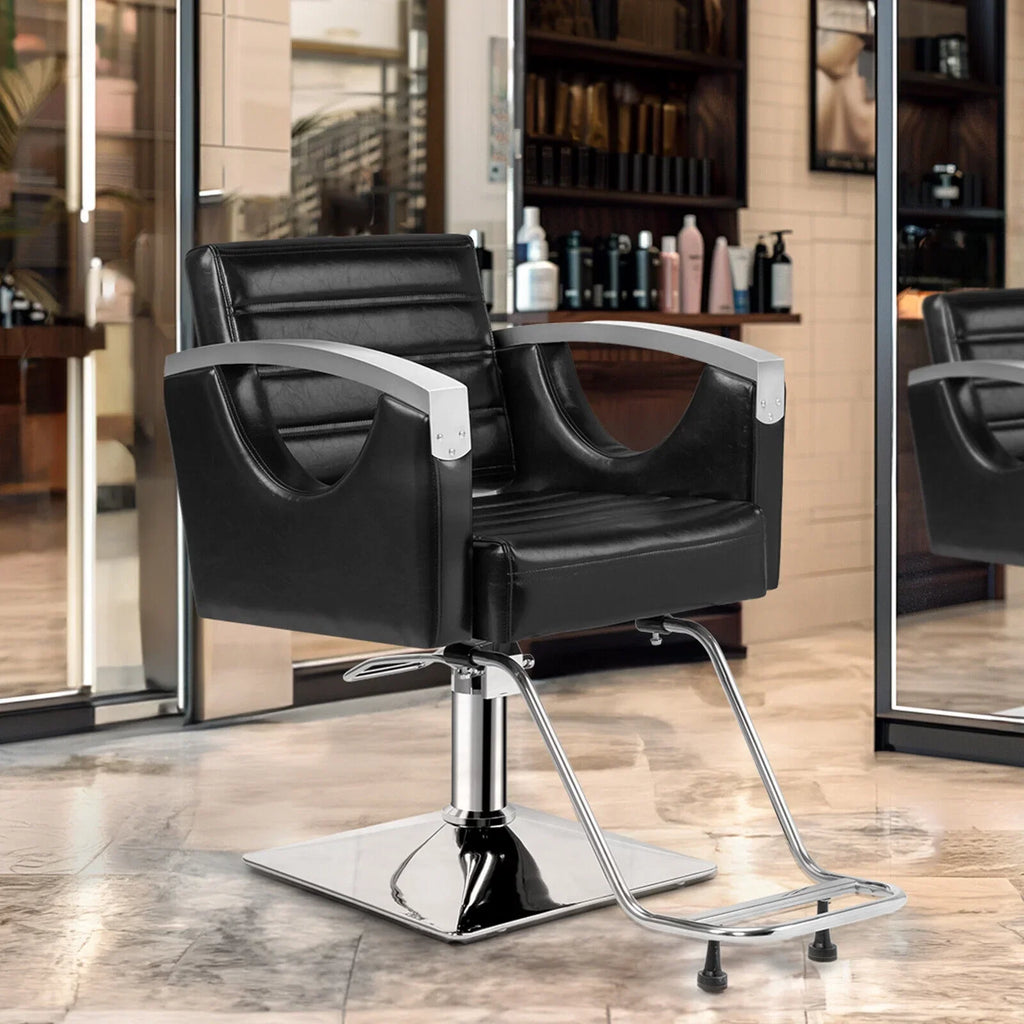 OmySalon Barber Chair Heavy Duty with Stainless Steel Armrest, Black Salon Chair for Hair Stylist, Styling Hairdressing Chair Barbershop Beauty Spa Makeup Equipment