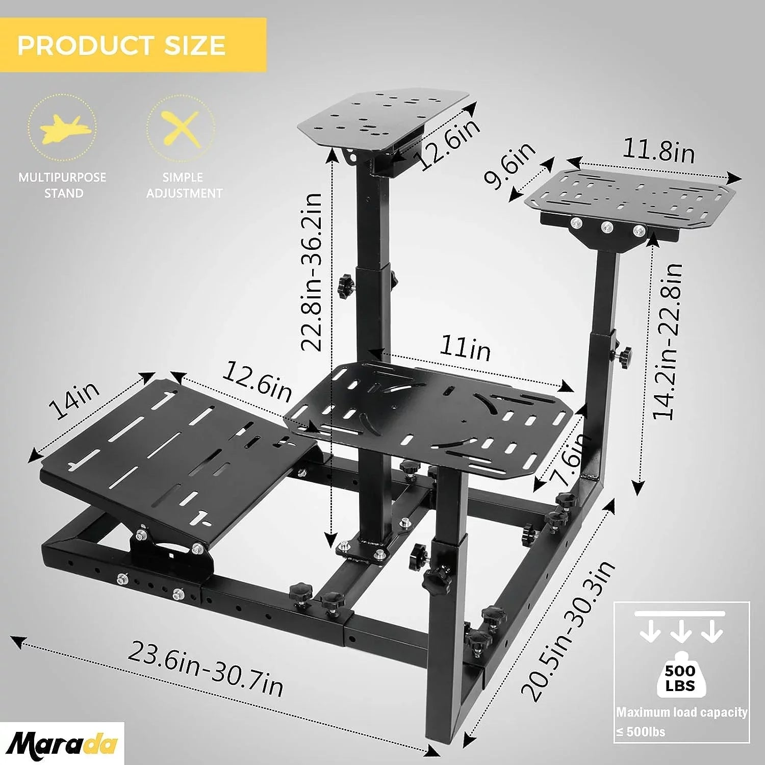 Marada Flight Simulator Cockpit Racing Wheel Stand Adjustable Fit for Thrustmaster HOTAS Warthog