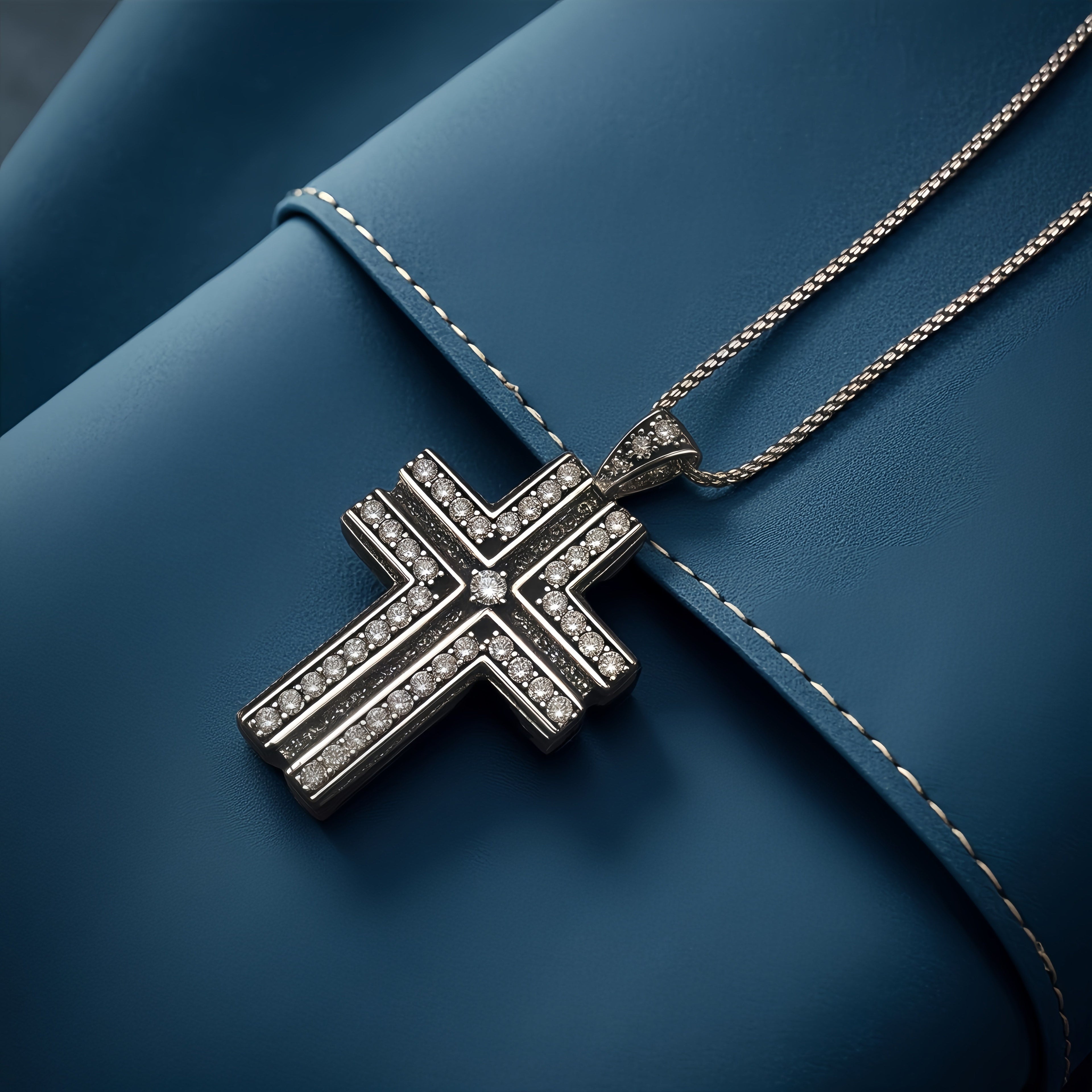 Antique Black Double Layer Cross Necklace, Copper Base Gunmetal Plated Sparkling CZ Christian Faith Pendant Jewelry