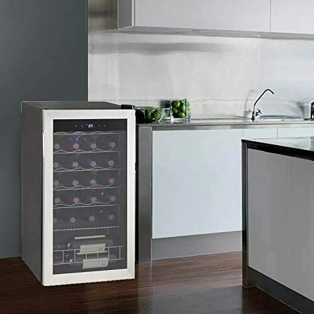 3.1 Cu ft 28 Bottles Compressor Wine Coolers Stainless Steel Door No Frost Wine Fridges Freestanding Champagne Cooler 110V Wine Cooler/Cabinet Small Beverage Refrigerator 28 Bottles Beer Bar Fridge