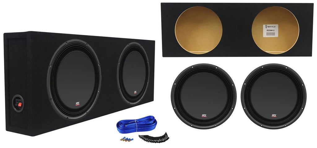 (2) MTX 3512-04S 12" 1200w Shallow Car Subwoofers+Sealed Slim Sub Box Enclosure