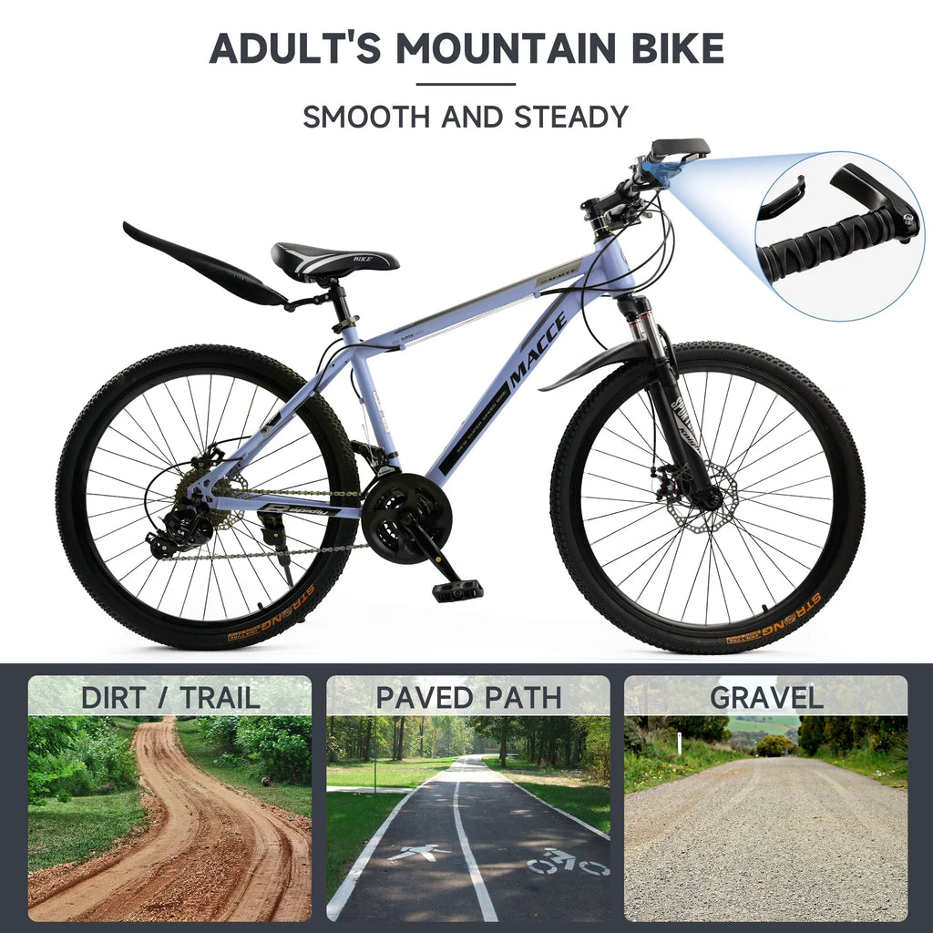 ARTUDATECH Mountain Bike 26 Inch for Adult, 27-Speed Dual Suspension High-Carbon Steel MTB Bicycle, Dual Disc Brake Bikes for Men Women, Silver, Blue, Gray and Red