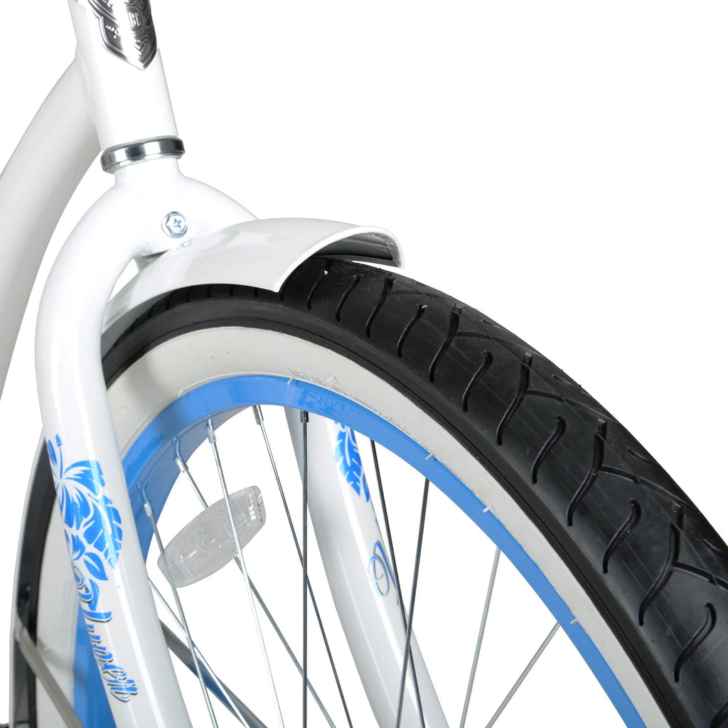Hyper Bicycle Women's 26 In. Beach Cruiser, White with Blue Rim