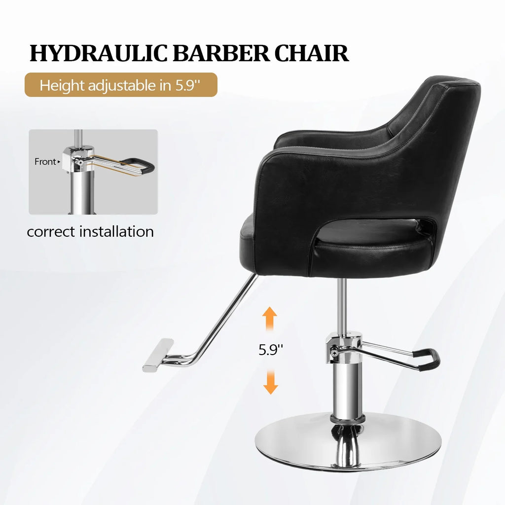 OmySalon Barber Chairs for Barbershop Black Styling Chair, Salon Chair for Hair Stylist, Heavy Duty Hydraulic Pump, 360°Swivel with Footrest