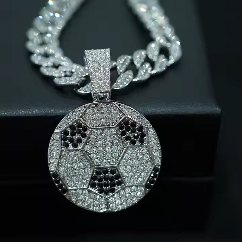 13mm Width Football Pendant Necklace,Cuban Link Chain With Bling Football Charm, Hip Hop Jewelry For Men & Women, Perfect For Sports Fans & Rapper Style