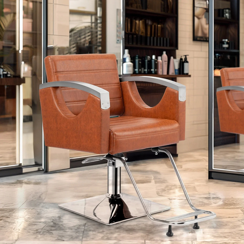 OmySalon Barber Chair Heavy Duty with Stainless Steel Armrest, Black Salon Chair for Hair Stylist, Styling Hairdressing Chair Barbershop Beauty Spa Makeup Equipment