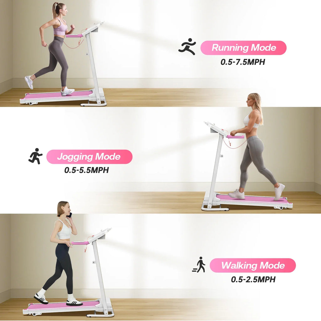 FYC Foldable Treadmills for Home, 2.5 HP, 7.5 MPH, Electric Running Treadmill Quiet Brushless Proform Treadmill for Home Gym, Running Machine with Heart Rate Sensor with LED Display (Pink)