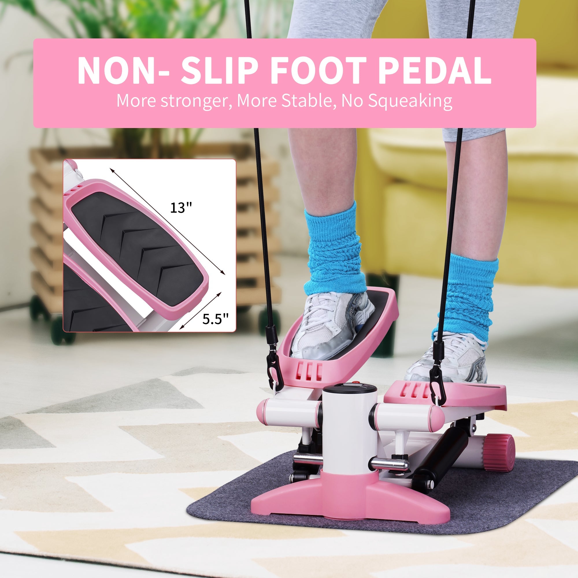 Wesfital Steppers for Exercise + Free Non-slip Mat, Mini Stair Stepper with Resistance Bands(Pink)
