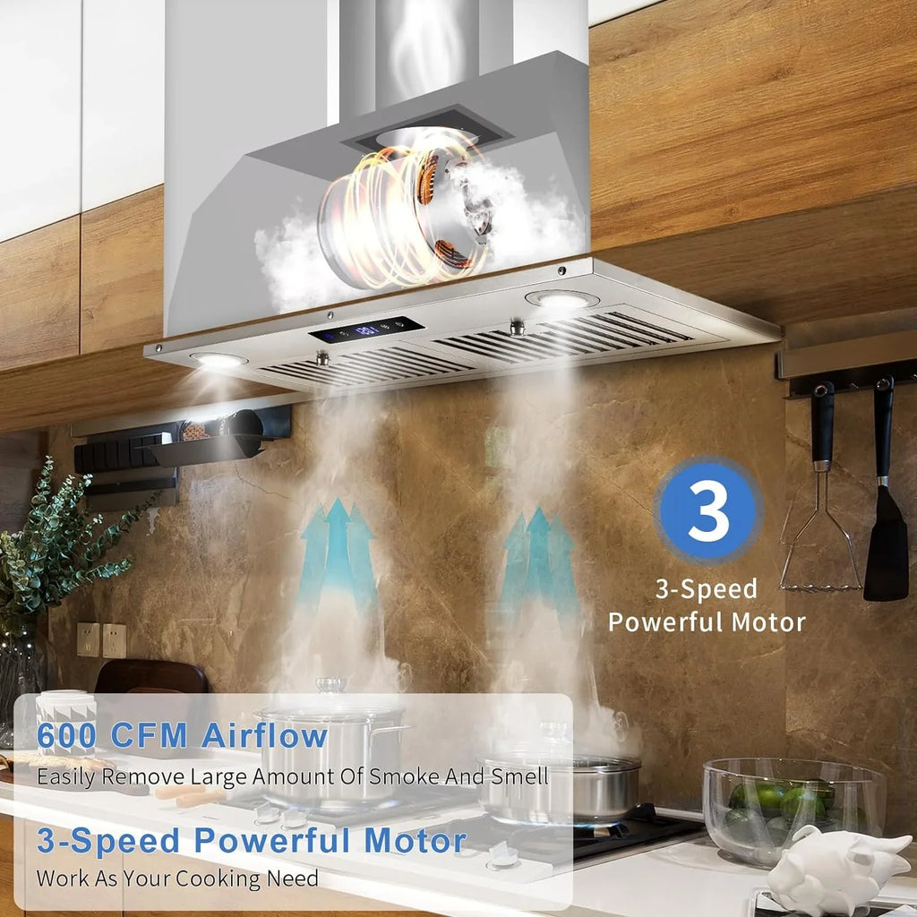 Zomagas 30 inch 600CFM Range Hood Insert Stainless Steel Kitchen Vent Hood Touch Control with LED Lights,Baffle Filters