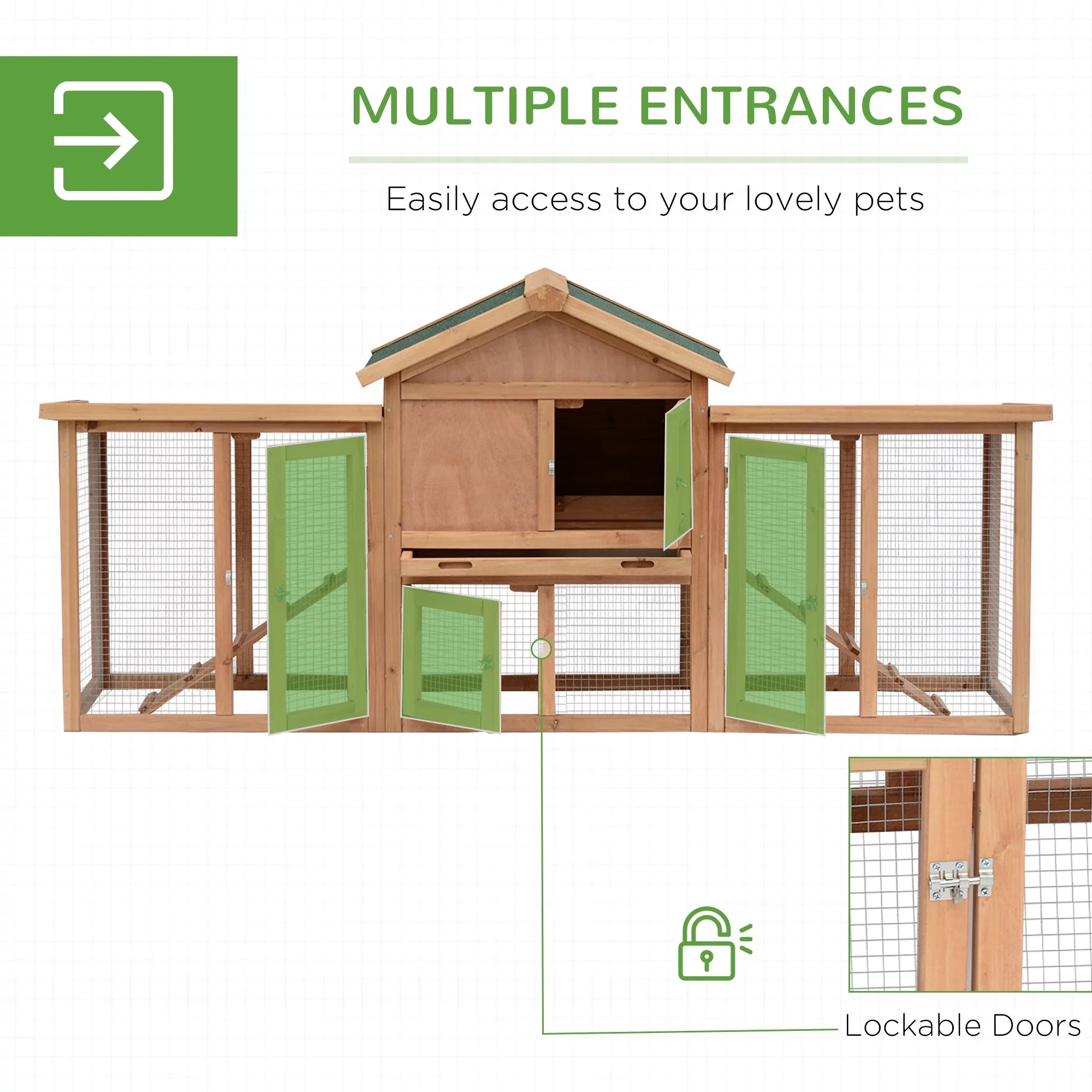 PawHut 80" Chicken Coop, Wooden Outdoor Chicken Cage Poultry Hen House with Nesting Box, Double Runs, Removable Tray, Ramps, for Garden Backyard