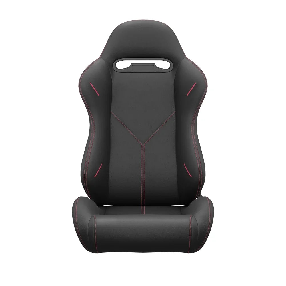 2PC Universal Bucket Racing Seats Red Stitch Red PVC Leather Reclinable Carbon Look Leather Back With Adjustor Slider (Not Including Seat Bracket )