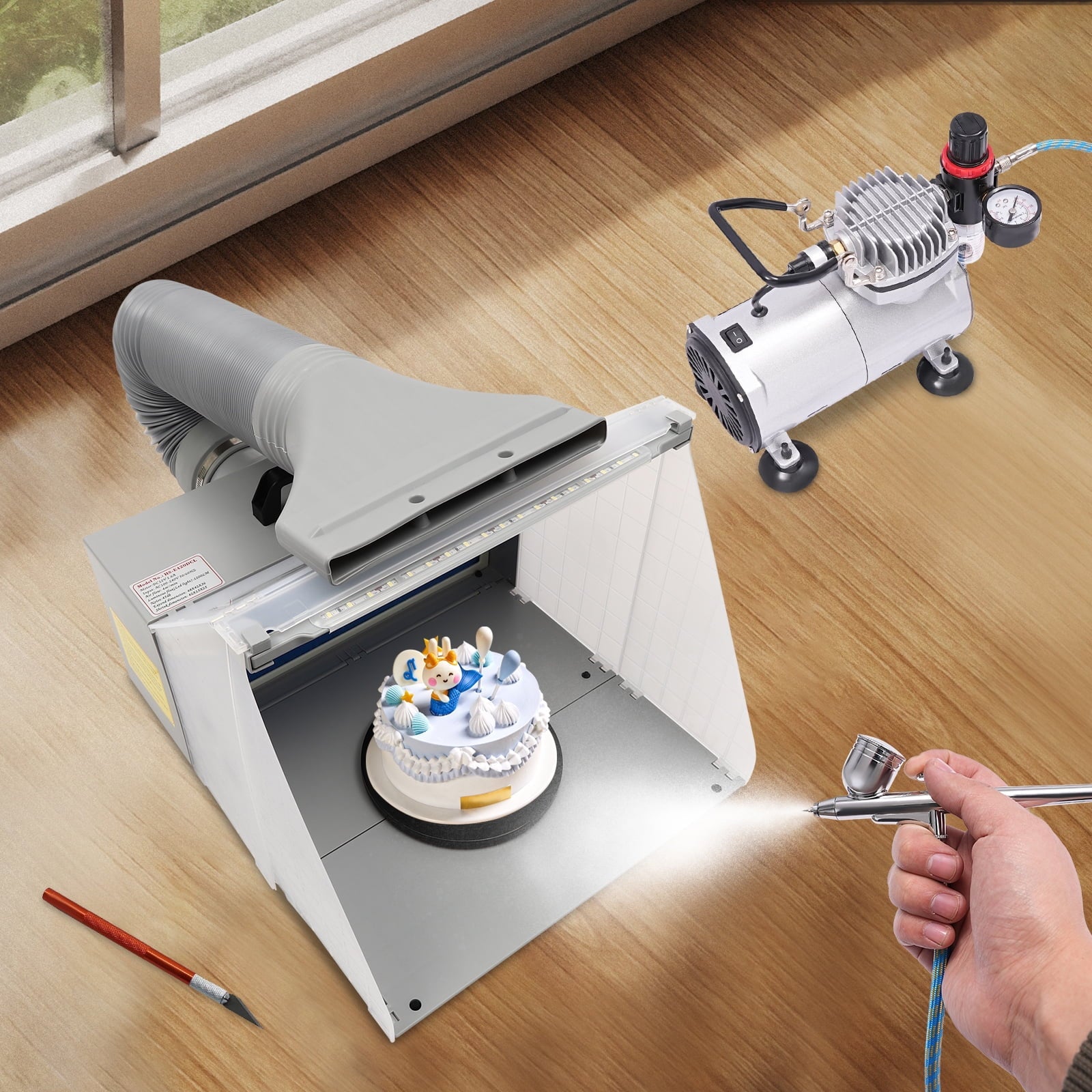 Airbrush Spray Booth Kit With LED Light & Filter Hose for Model Painting Airbrushing Set