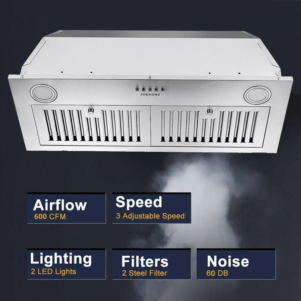 Range Hood 30-inch Built-in Insert Cooker Hood 600CFM Powerful Exhaust Vent Fan