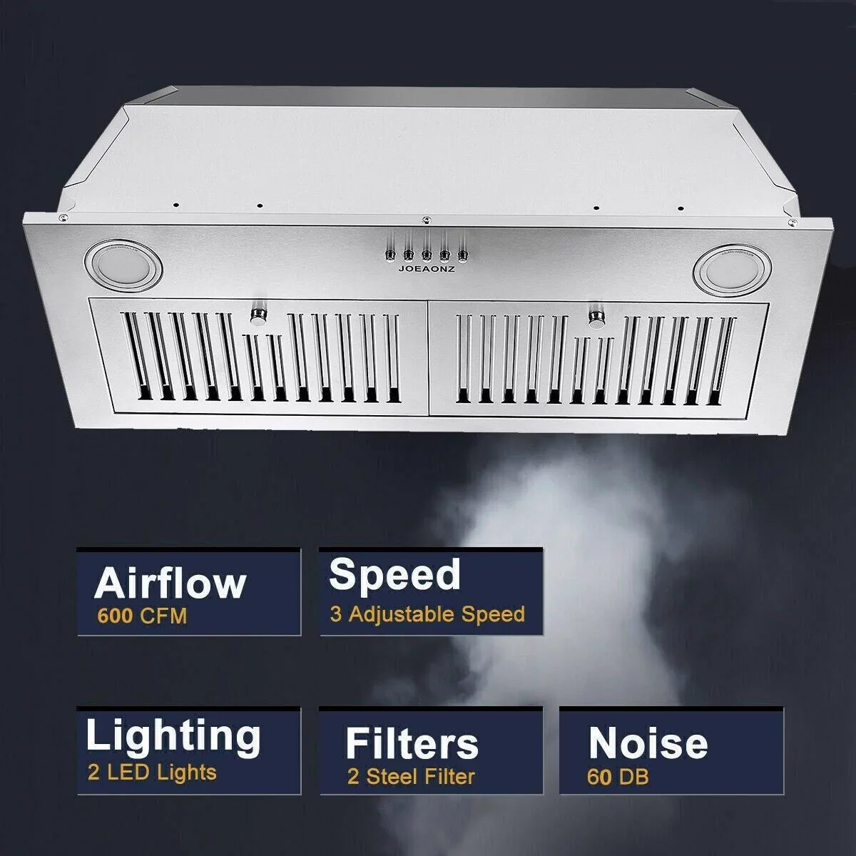 Range Hood 30-inch Built-in Insert Cooker Hood 600CFM Powerful Exhaust Vent Fan