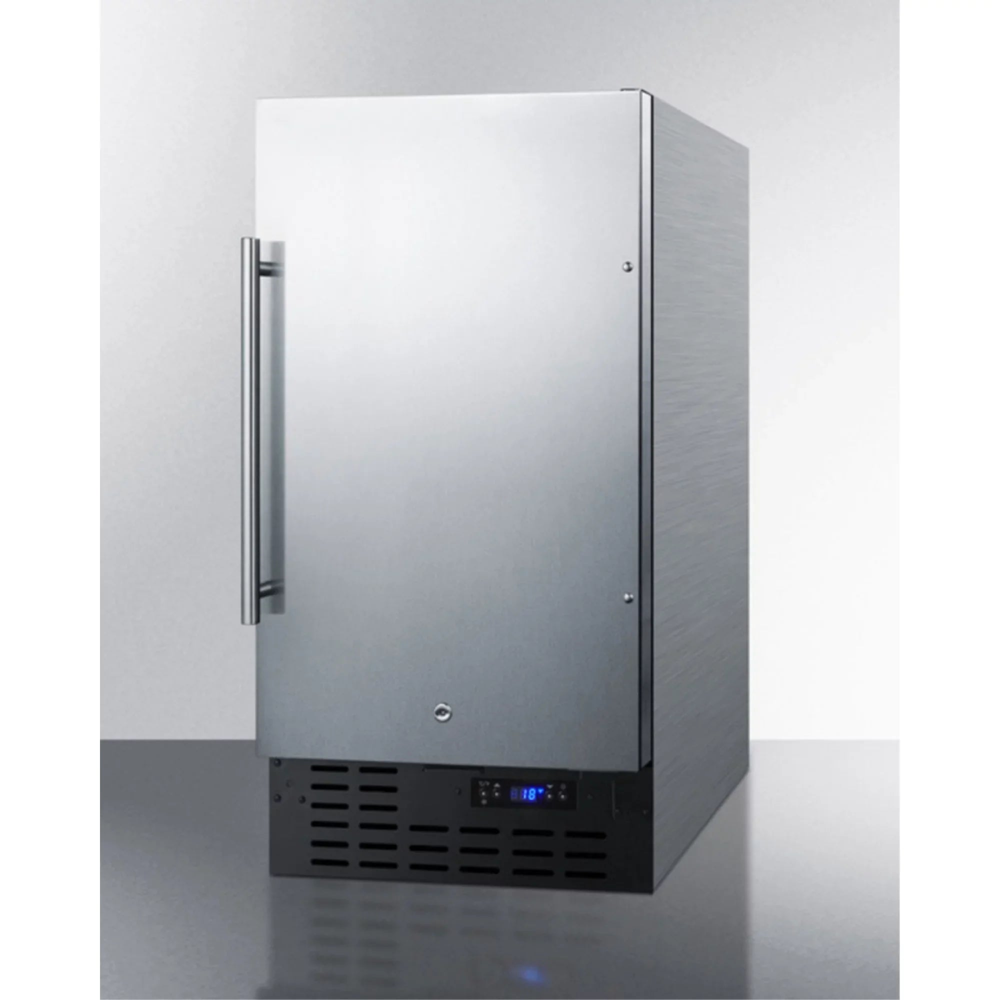 ADA compliant 18" wide frost-free freezer built-in or freestanding use, with stainless steel exterior, lock, and digital thermostat