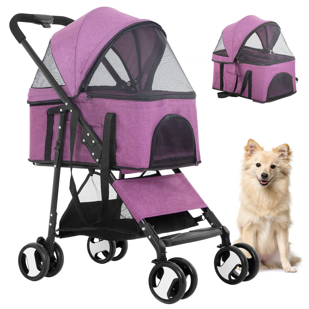 YRLLENSDAN 4 Wheels Pet Strollers for Small Dogs Jogging Stroller, Lightweight Foldable Dog Stroller for Medium Large Dogs 3-in-1 Multifunction Cat Stroller w/Detachable Carrier & Storage Basket