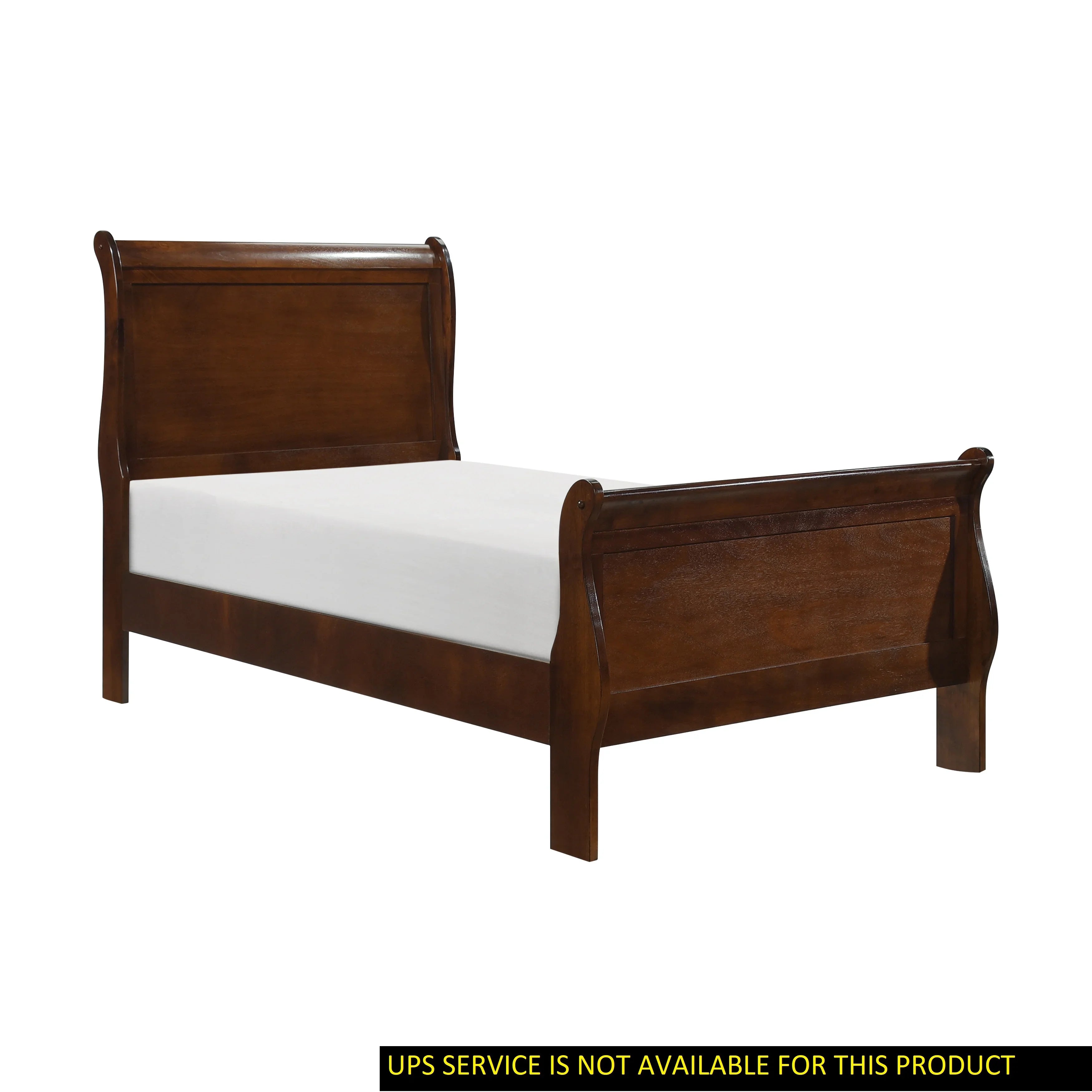 GeeHome Classic Louis Philipe Style Twin Size Bed Brown Cherry Finish 1pc Traditional Design Bedroom Furniture Sleigh Bed
