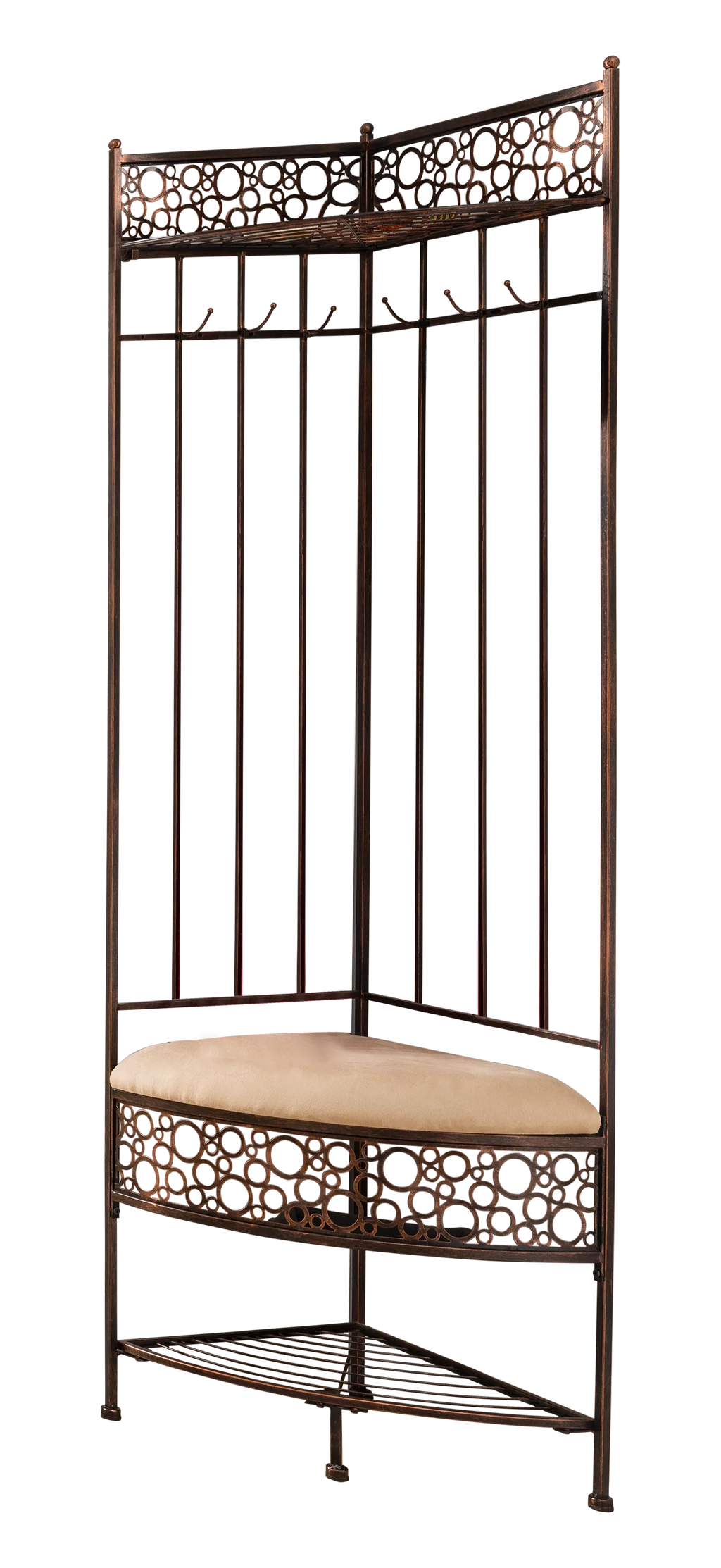 Crespin Corner Hallway Storage Bench Hall Tree, Brushed Copper Metal