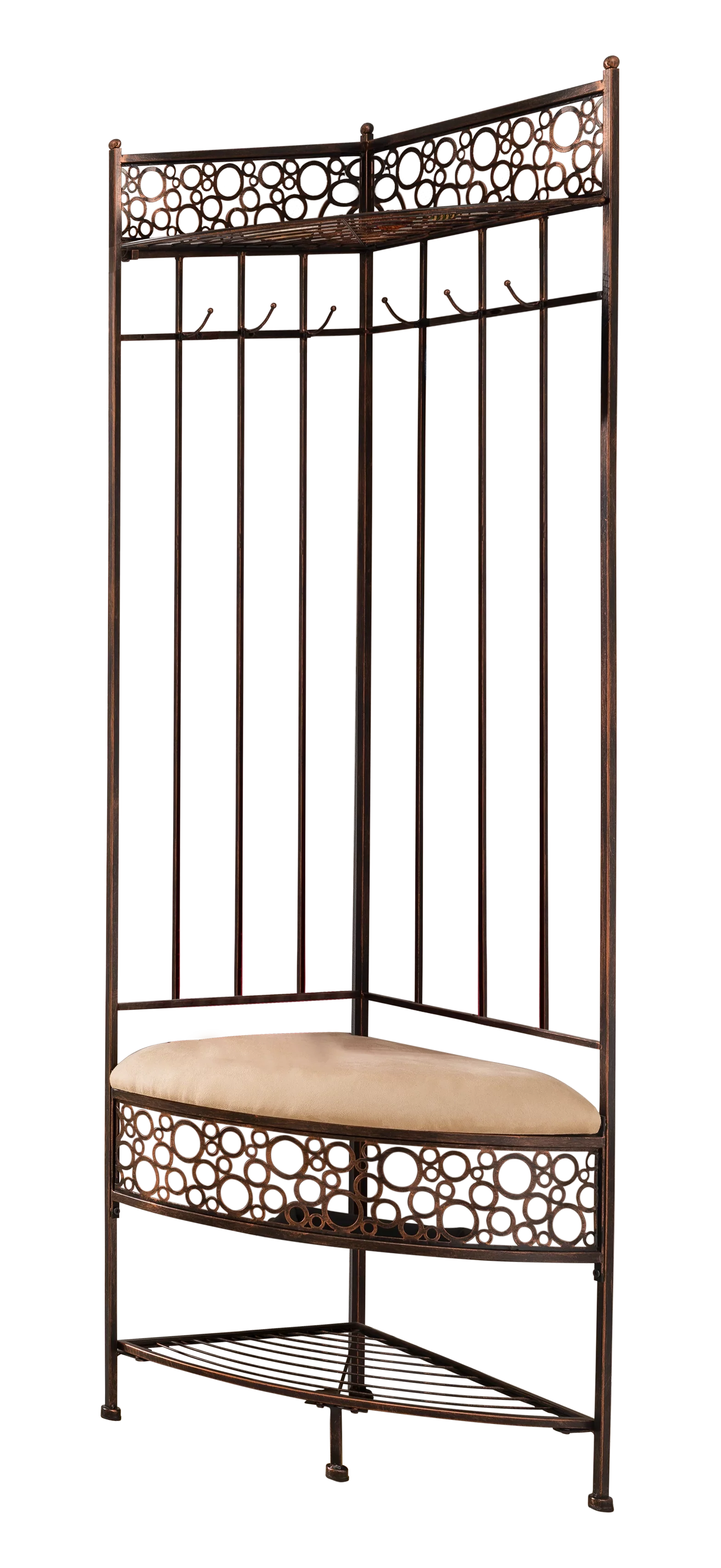 Crespin Corner Hallway Storage Bench Hall Tree, Brushed Copper Metal