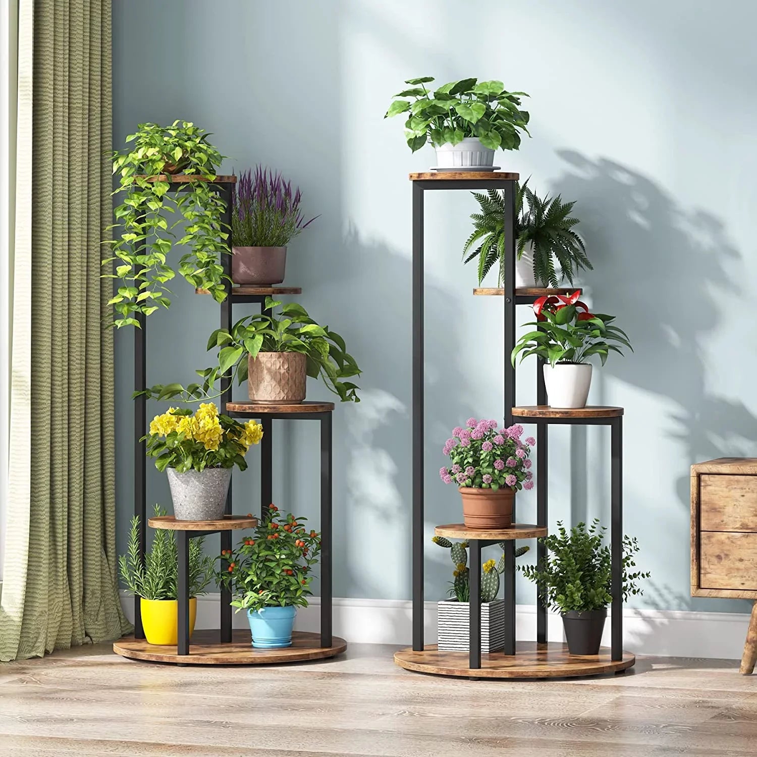 Tribesigns Rustic Brown 4-Tier Corner Plant Stand: Wooden & Metal Pot Holder