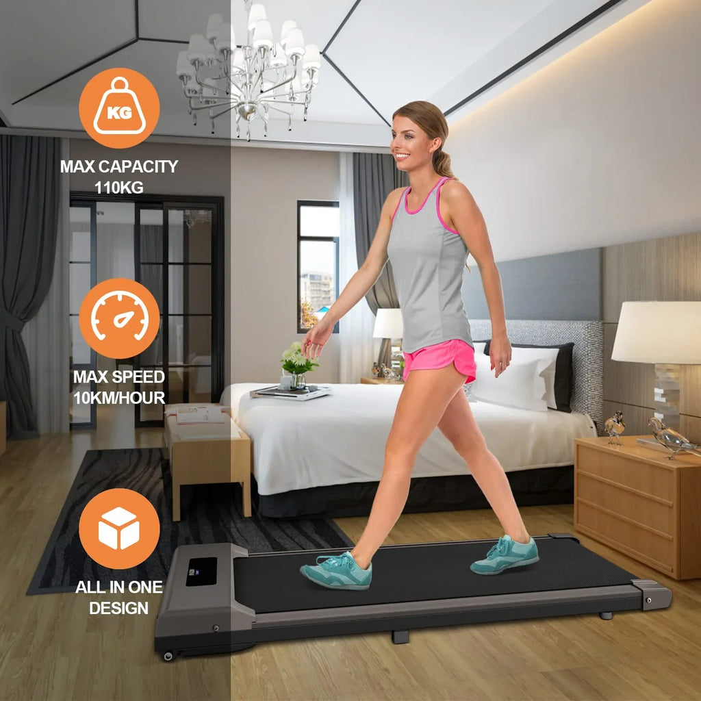 Bigzzia Under Desk Treadmill, 2.5HP Installation-Free Portable Treadmill Running Machine, 6.25MPH, Treadmill with LED Display and Wireless Remote Control for Home/Office, 265 Lb Capacity