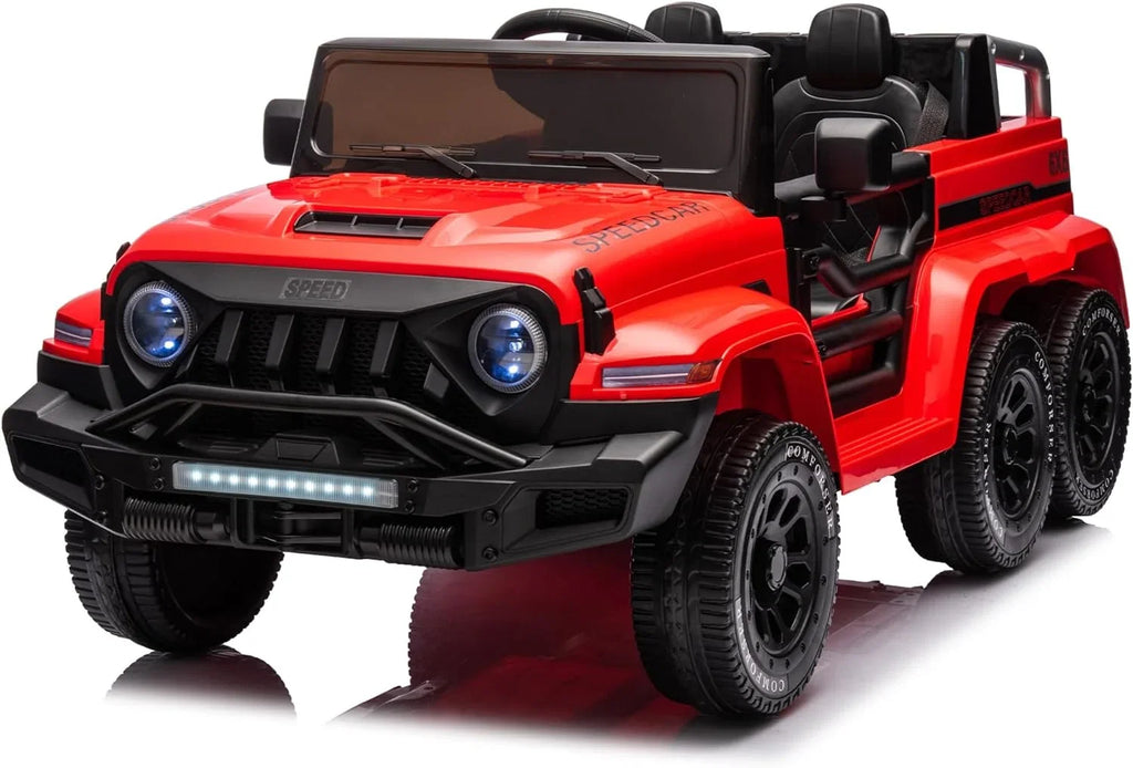 24V Ride On Car for Kids with 6 Wheel, 24V Battery Powered Ride On 4WD Electric Vehicle with Remote, Parental Rear Seat, 5-Point Safety Belt, Storage Space, Carrying Handle, Music, LED Lights (Red)