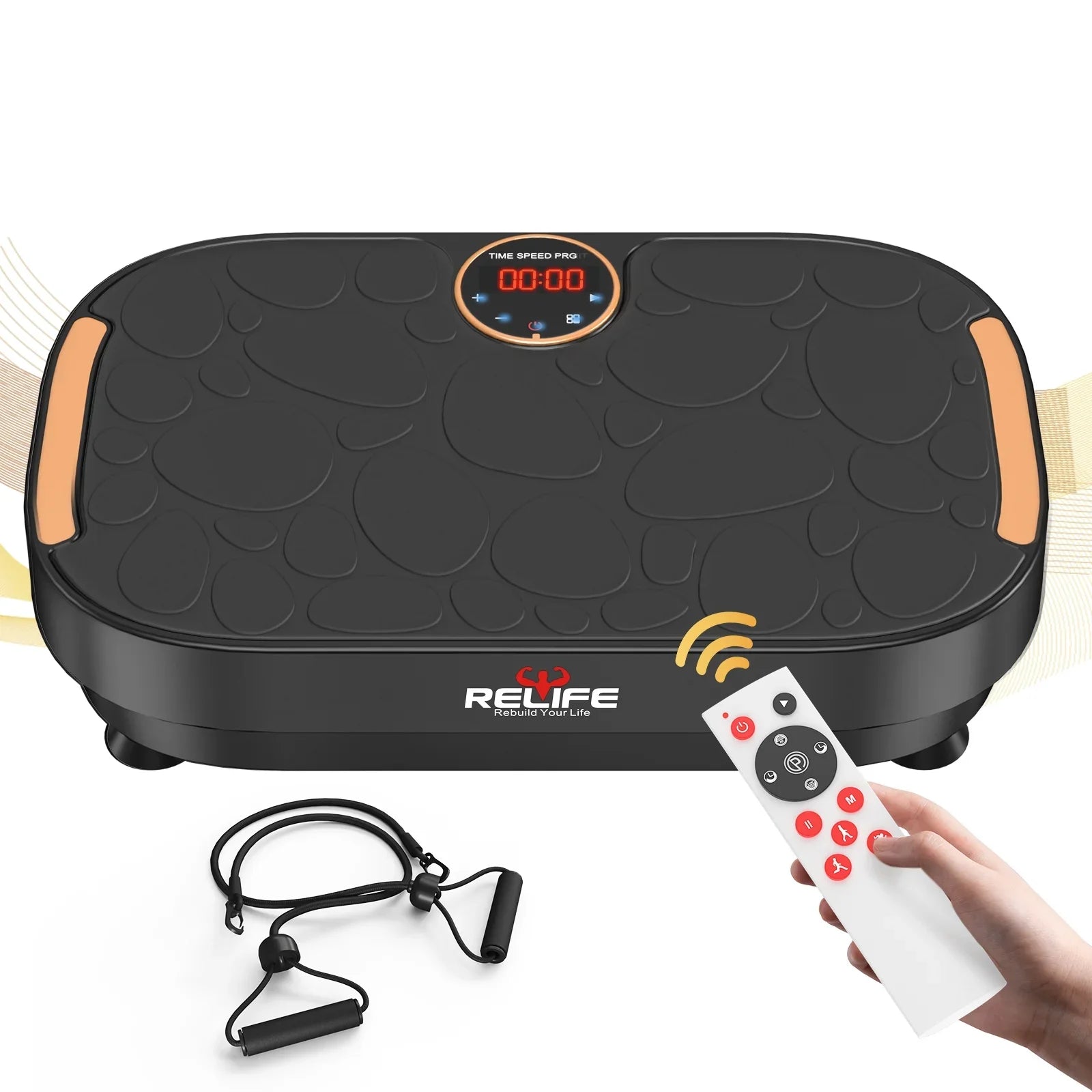 Vibrate Plate Exercise Machine Vibration Platform for Home Gym Whole Body Workout Weight Loss Shaping Toning with Resistance Bands,330lbs,Black RELIFE REBUILD YOUR LIFE