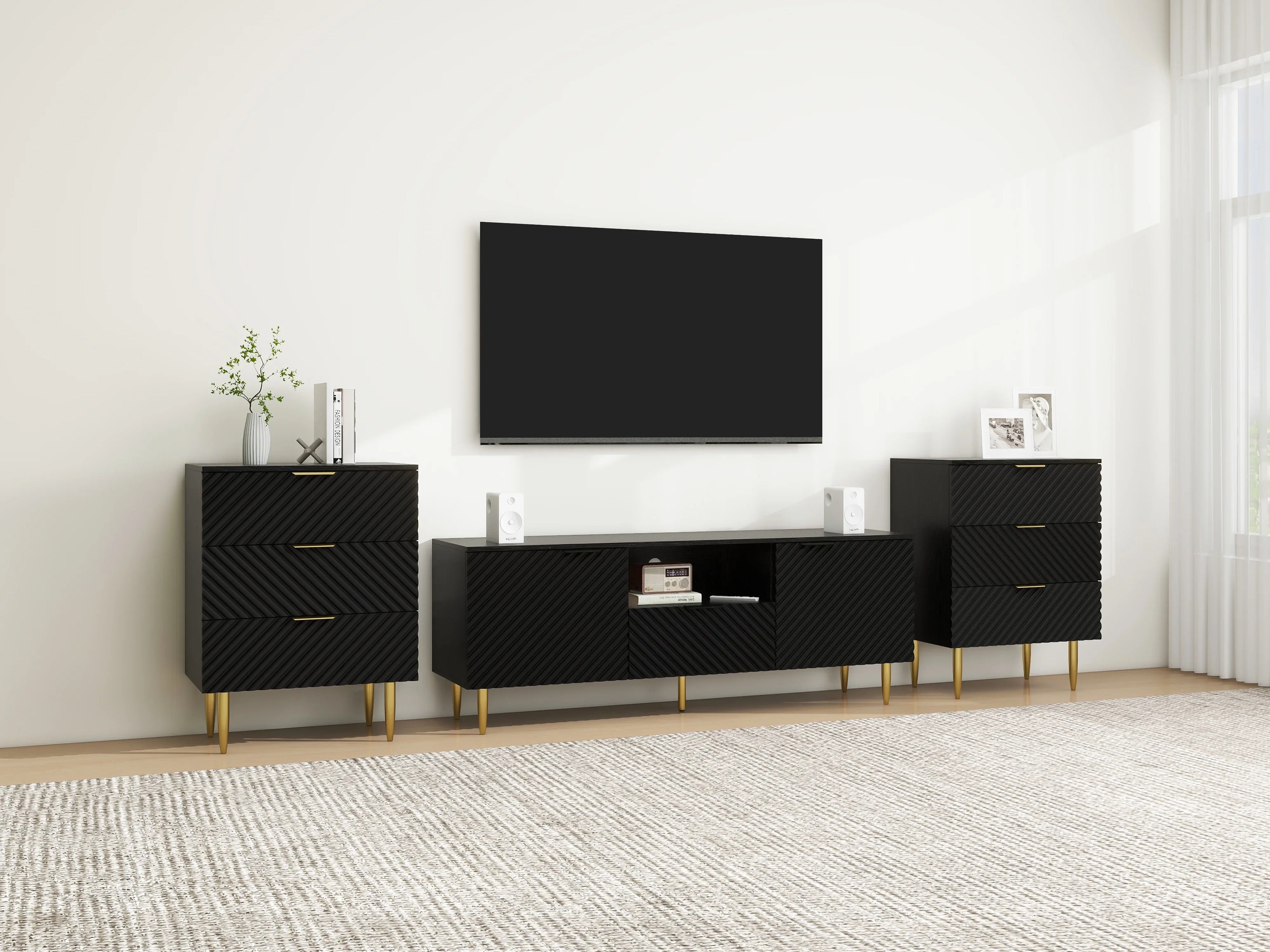 GeeHome TV Stand with Solid Ion Feet, TV Console Table for Living Room, Bedroom