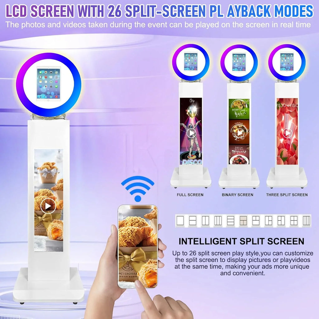Portable iPad Photo Booth,Selfie photobooth Machine and Sharing Station for 10.2" 10.9" 11" 12.9" iPad,LCD Screen,RGB Ring Light,Remote Control, Adjustable Stan with Flight Case for Parties,Exhibition