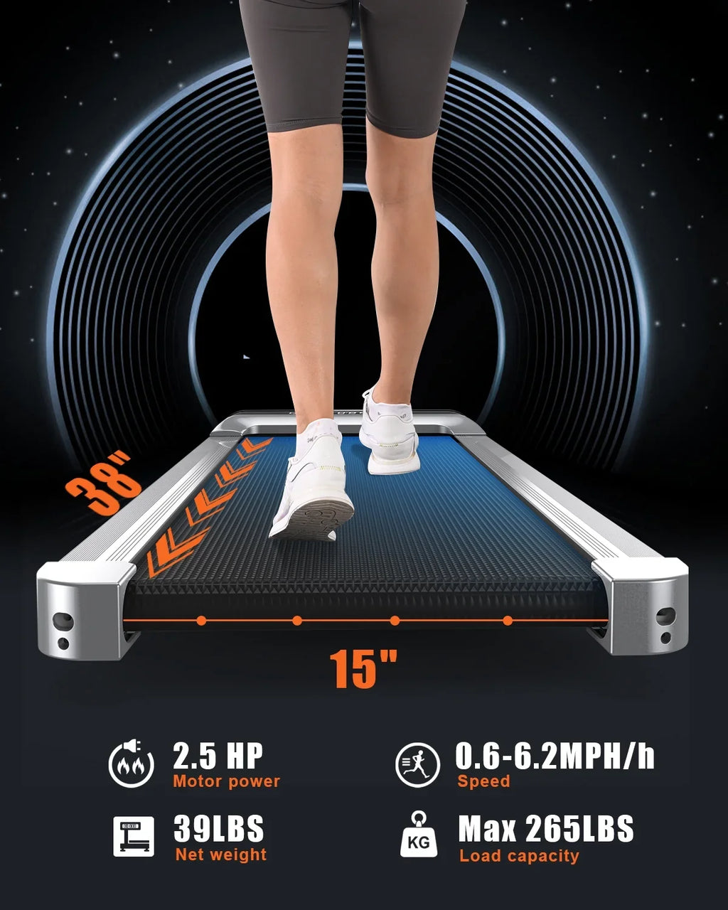 Bigzzia Walking Pad Treadmill, 2.5HP Brushless Motor Under Desk Treadmill, Portable Treadmill for Home Office Use, Super Large Display, Silver
