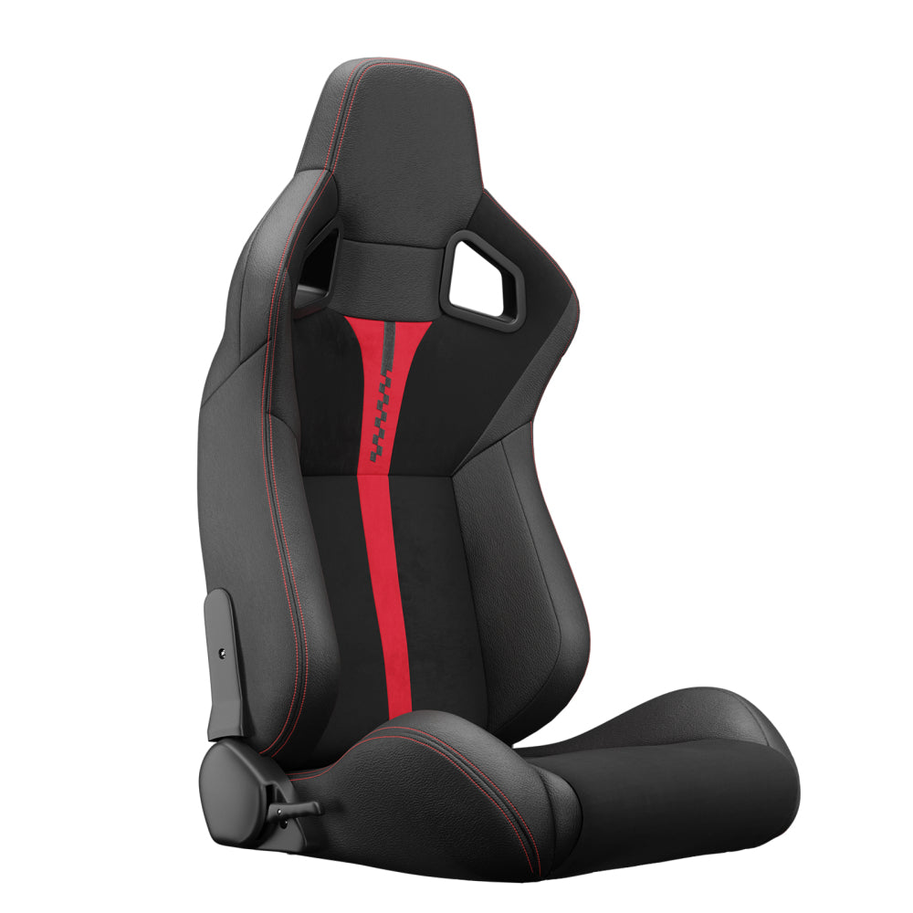 Zateety 2PC New Universal Bucket Racing Seats Red Stitch Red PVC Leather Reclinable Carbon Look Leather Back With Adjustor Slider(Not Including Seat Bracket ) 1 box of 2 pieces