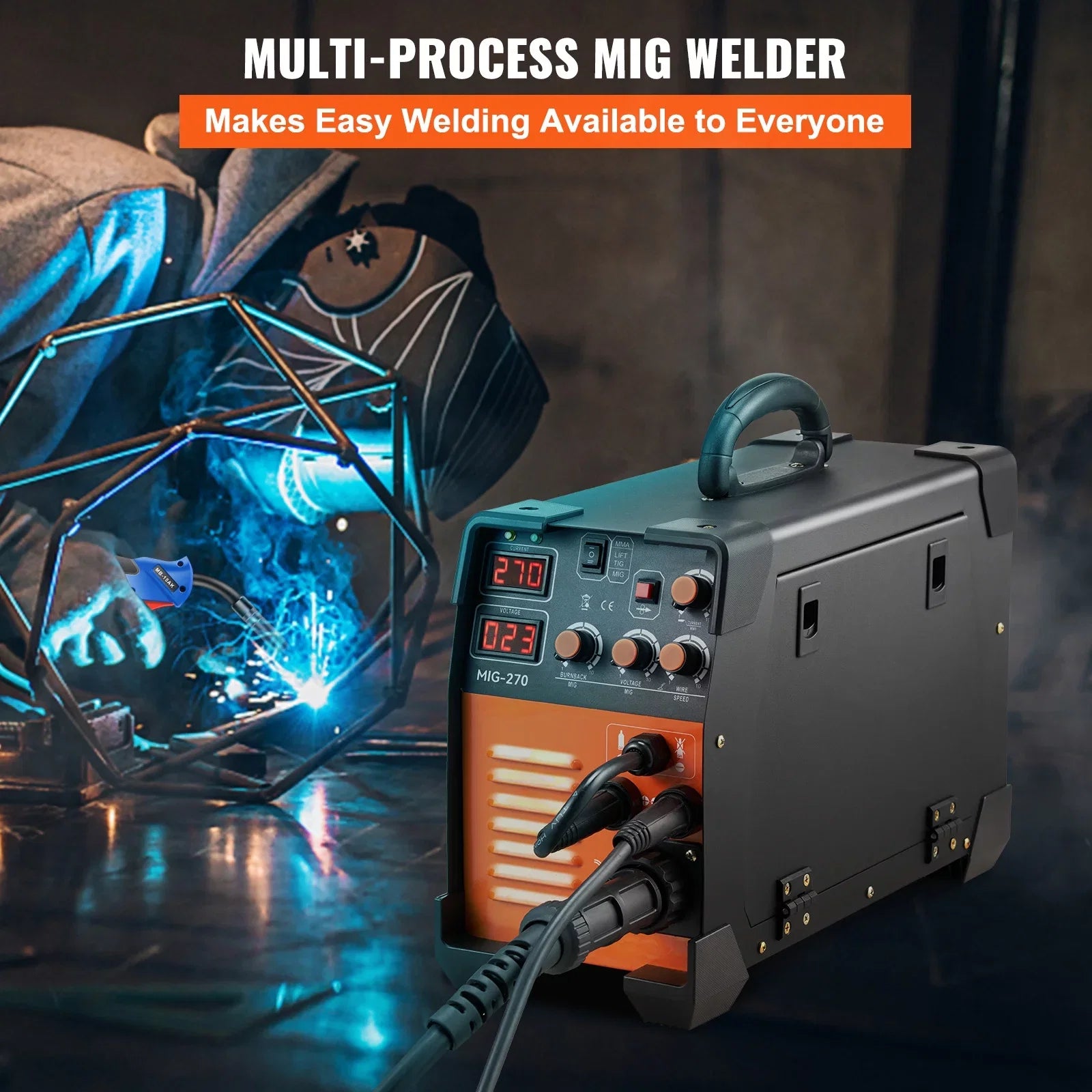 BENTISM MIG Welder, 270A Welding Machine, 110V Flux Core MIG/TIG/MMA 3 in 1 Welder Machine, IGBT Inverter Portable Gasless Welder Equipment