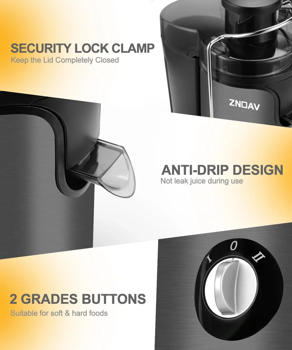 Juicer Machine, 600W Juicer with 3.5” Wide Chute for Whole Fruits and Veg, Juice Extractor with 3 Speeds, BPA Free, Easy to Clean, Compact Centrifugal Juicer Anti-drip (grey)