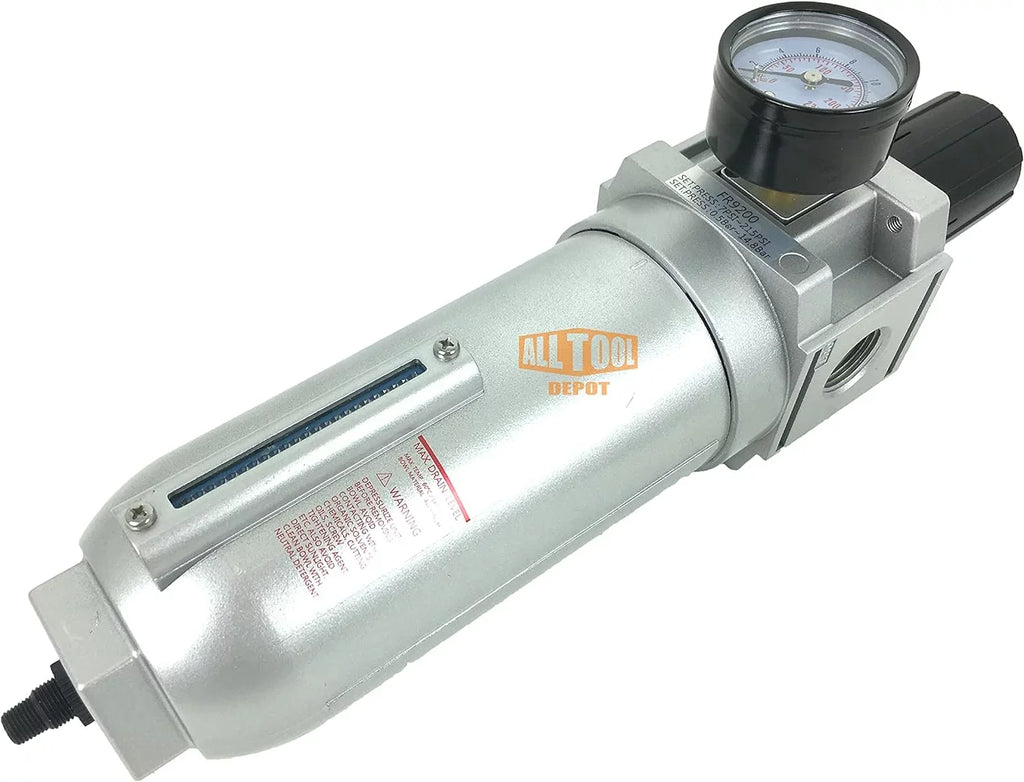 NPT SUPER DUTY Compressed Air In Line Filter Regulator Combo Piggyback, Metal Bowl, 5 Micron , Adjustable From 7 To 175 PSI (AUTO DRAIN)