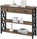MQLIFEBOOM Console Table with Drawer Entryway Table with 3 Tier Shelves Narrow Long Sofa Table for Entryway Living Room Hallway Couch Kitchen Metal Frame Gray