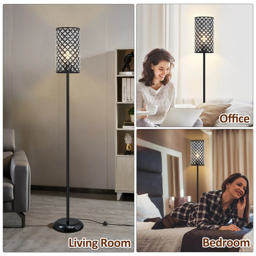 Natyswan Crystal Floor Lamp, Modern Black Floor Lamp with on/off Foot Switch,Tall Pole Accent Lighting for Living Room, Girl Bedroom, Dresser, Office