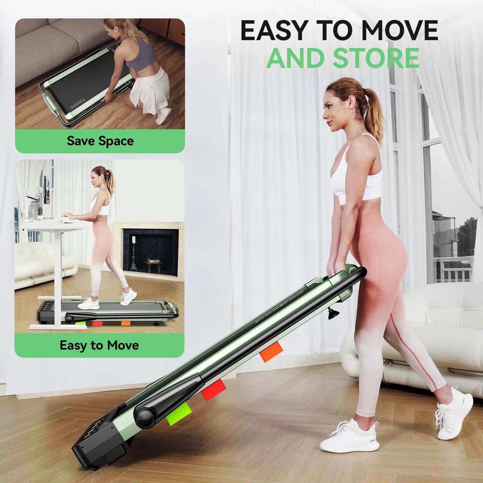 Pooboo Brushless 2.5HP Bluetooth Under Desk Treadmill 2in1 Folding Electric Treadmill Walking Pads for Home Office with Remote Control 265lbs