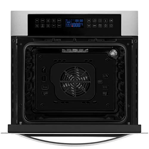 Empava 24 Inch Electric Single Wall Oven 10 Cooking Functions Deluxe 360° ROTISSERIE with Sensitive Touch Control in Stainless Steel