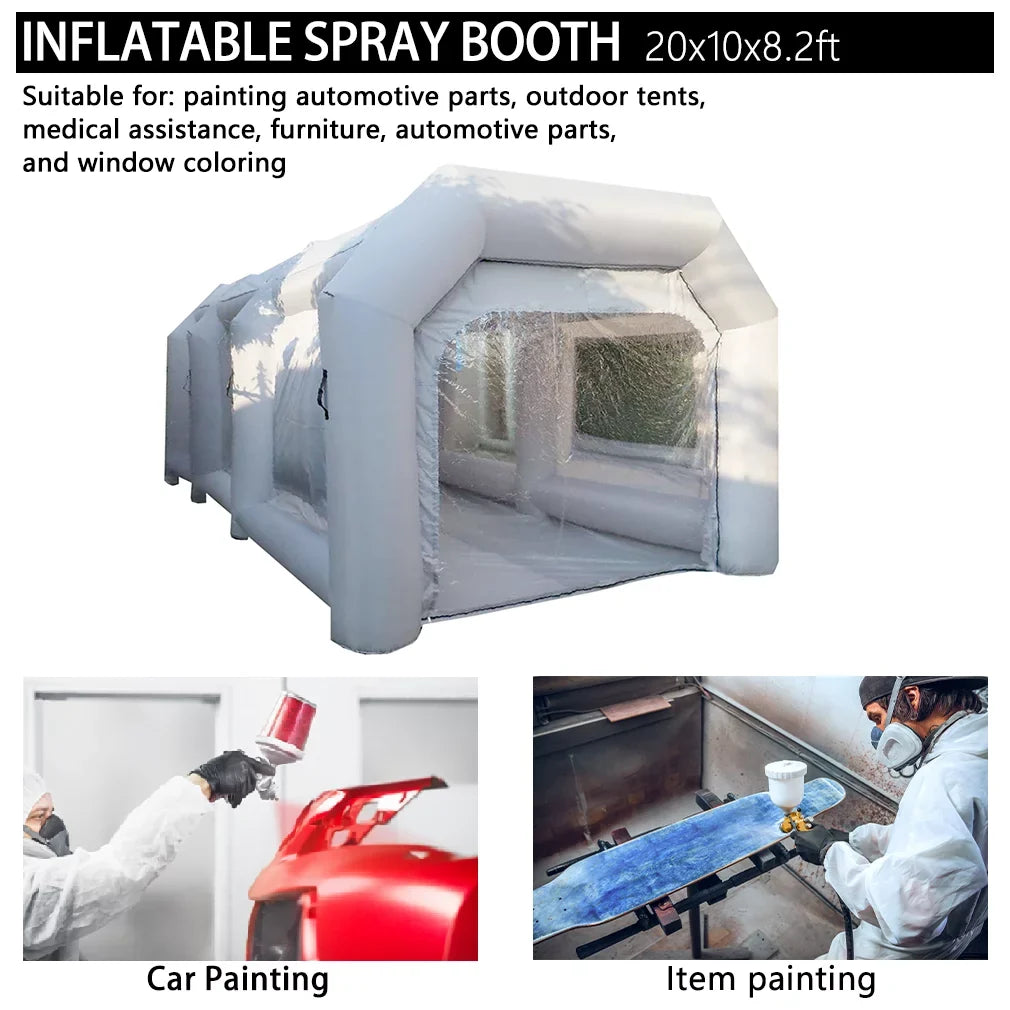 WGIA Portable Inflatable Paint Booth 20x10x8.2Ft Grey 2 Blowers Inflatable Spray Booth with Air Filter System