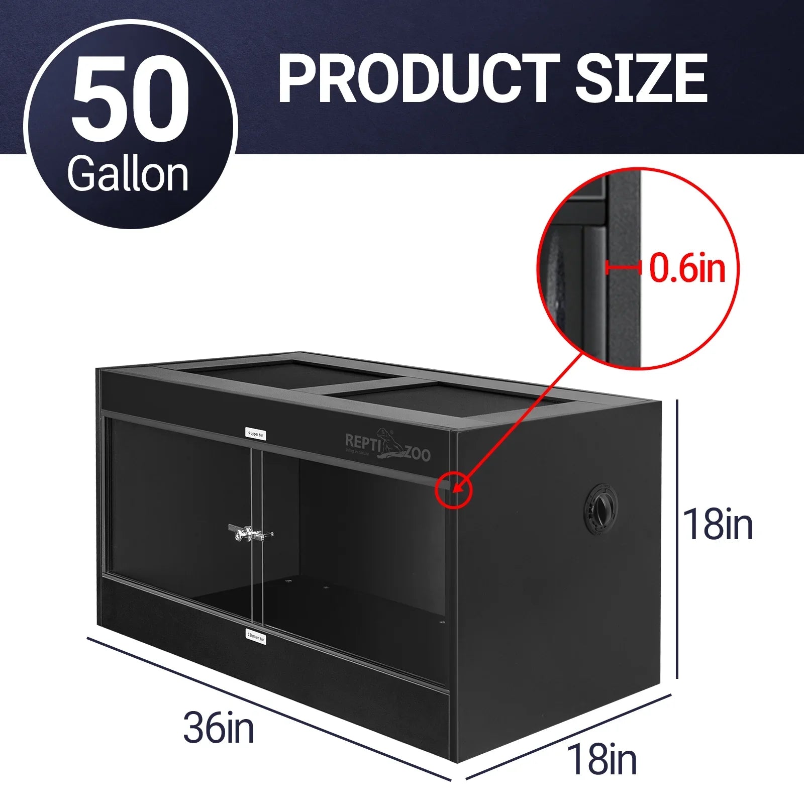 REPTIZOO 40 Gallon PVC Reptile Enclosure, 36x18x18 Reptile Terrariums Tanks with Glass Sliding Door