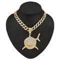 13mm Width Football Pendant Necklace,rhinestone Gold-plated Shark Pendant Necklace, 3D Diamond Gold Zinc Alloy Stainless Steel Religious Zircon