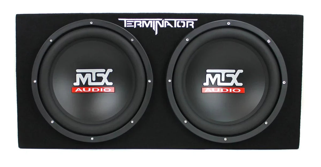 MTX TNE212D 12" 1200W Dual Loaded Car Subwoofers + Box + Planet 1500W Amp + Kit