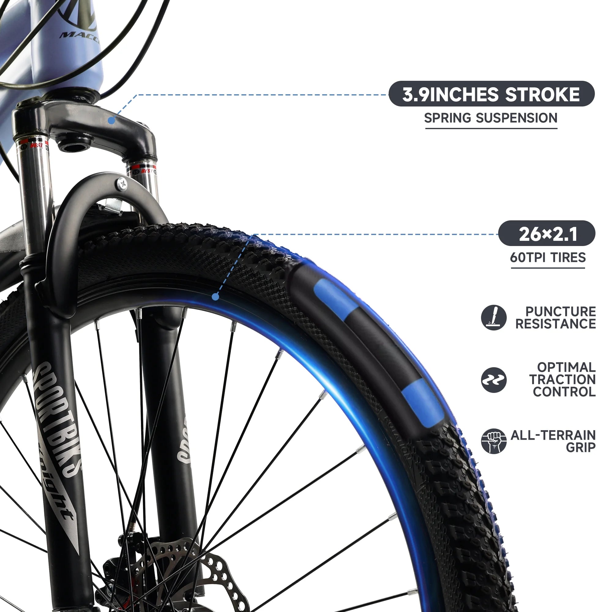 ARTUDATECH Mountain Bike 26 Inch for Adult, 27-Speed Dual Suspension High-Carbon Steel MTB Bicycle, Dual Disc Brake Bikes for Men Women, Silver, Blue, Gray and Red