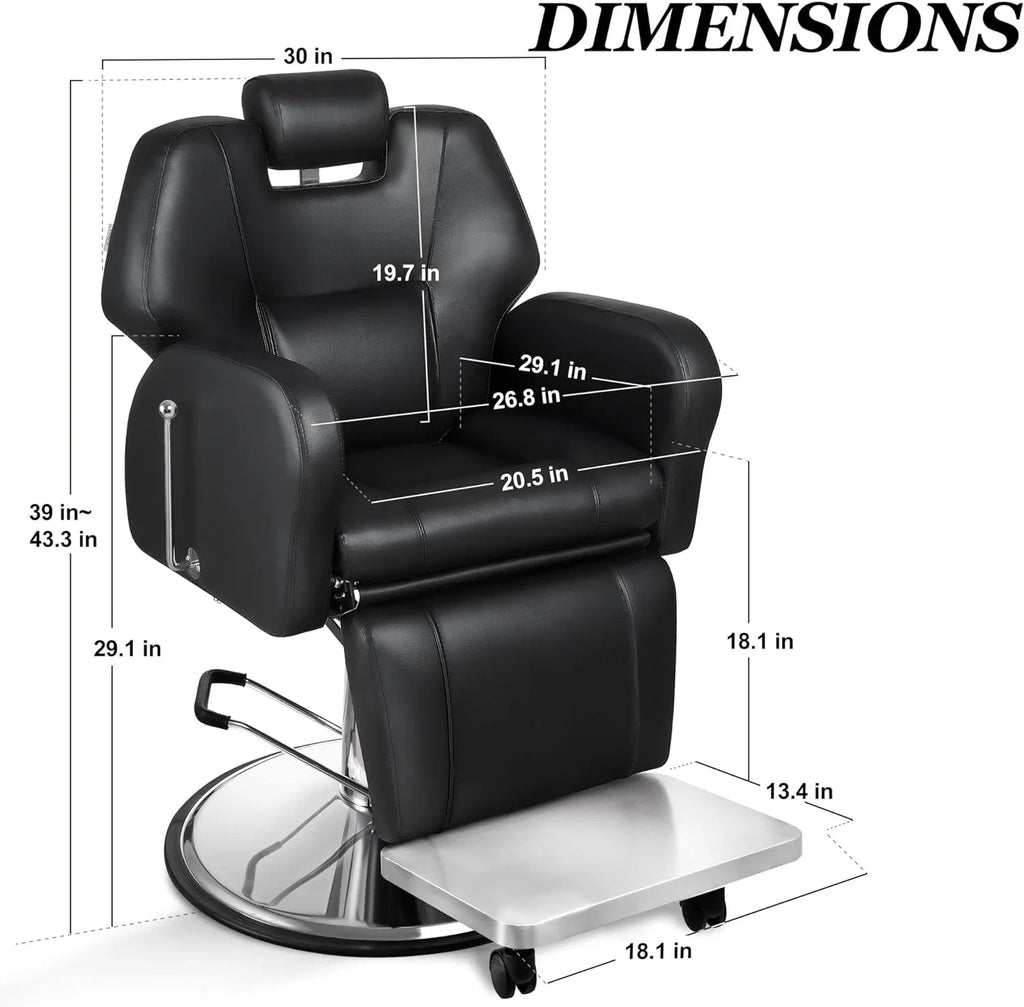 Baasha Barber Chair, Reclining Salon Chair for Hair Stylist, All-Purpose Hair Chair with Heavy-Duty Steel Frame, Shampoo Chair Stylist Chair Tattoo Chair, Beauty Salon Equipment - Black