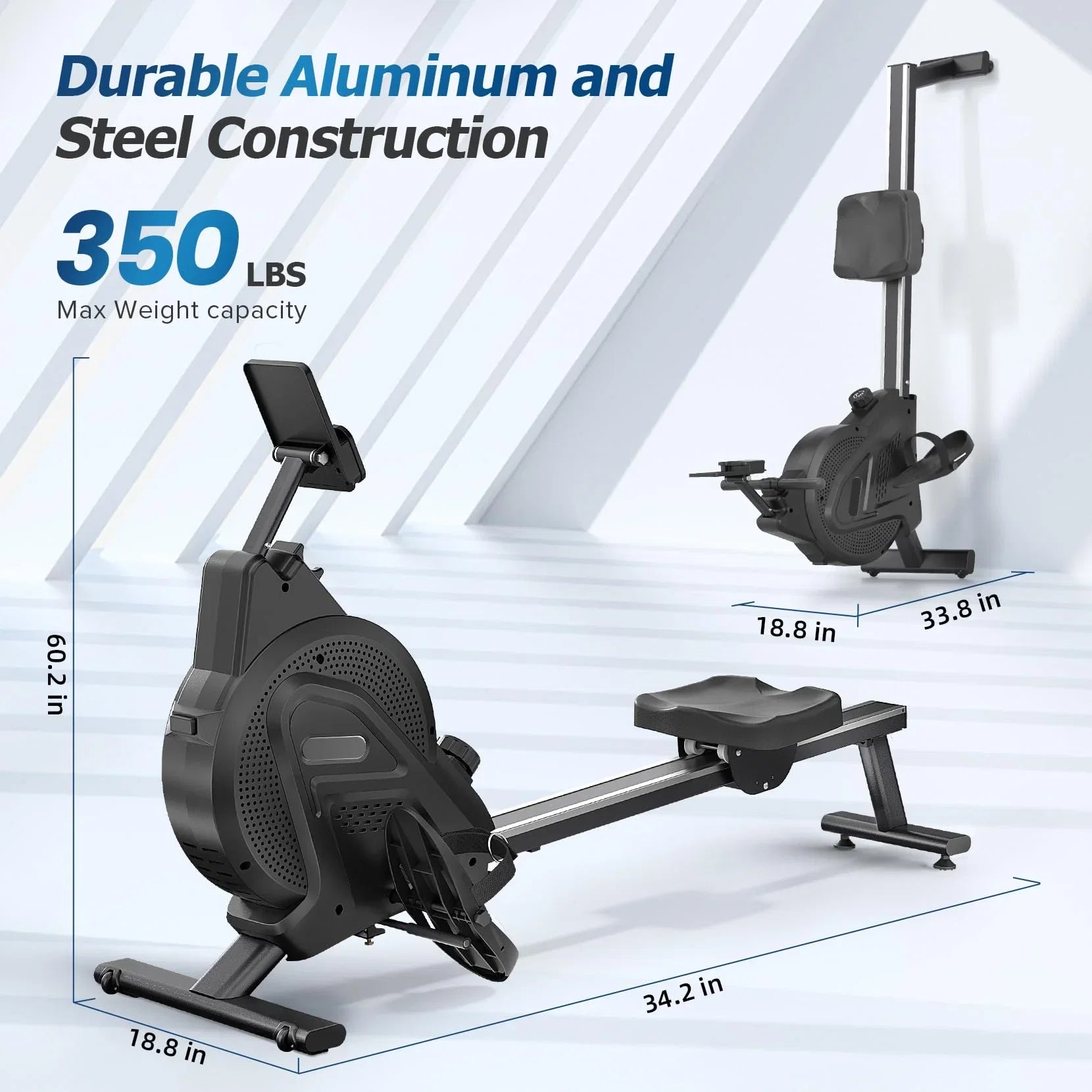 Rowing Machine, Magnetic Rowing Machine 16 Resistance Levels Quiet Machine Max 350lb Weight Capacity with, Neche Folding Magnetic Rowing, for Home Workout Black