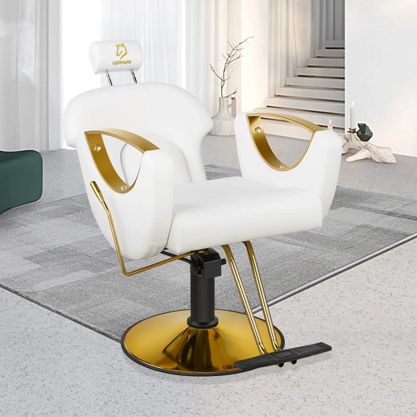 LUXMARS Reclining Barber Chair Salon Chair Height Adjustable Hydraulic Chair Tattoo Chairs 360 Degrees Rolling Swivel Barber Chairs for Barbershop Hair Salon Spa Equipment - White