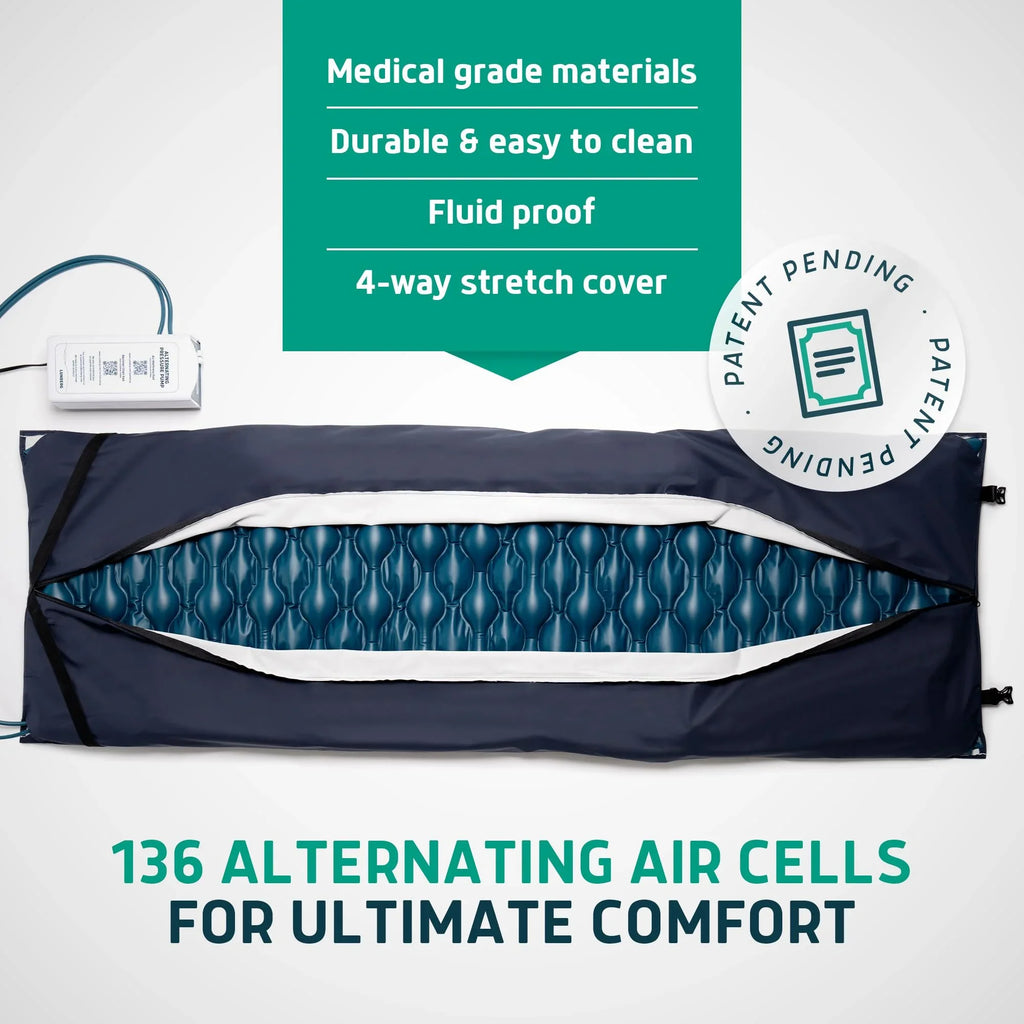 Lunderg Alternating Air Pressure Pad for Recliner Chair - Pressure Relief Cushion Topper for Recliner - Bed Sore Prevention - Includes Medical Grade Mattress Pad, Cover & Quiet Pump - Home or Hospital